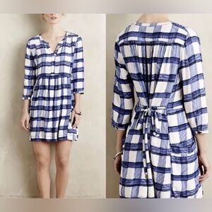 Anthropologie Women’s Maeve Devery Blue Plaid Dress‎ Size Medium